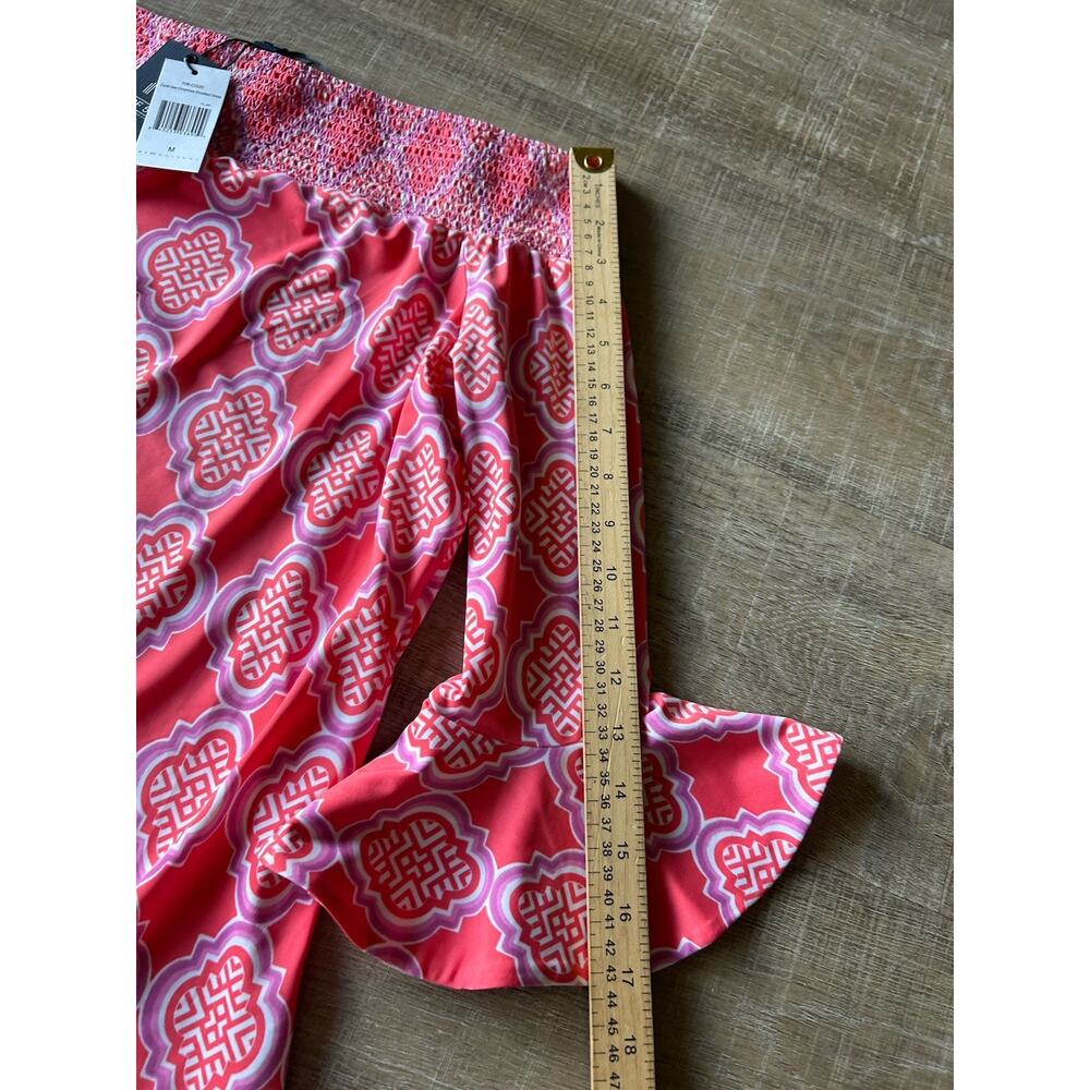 Cabana Life NWT Coral Geo Off Shoulder Tunic Dress Tassel Hem UPF 50 Beach M - Picture 6 of 12